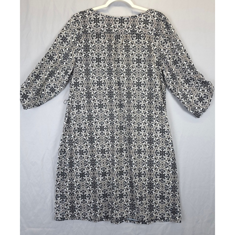 Tacera Women 1X Black White Geo Print Dress Zip V Neck Texture Stretch Shift - Picture 2 of 10